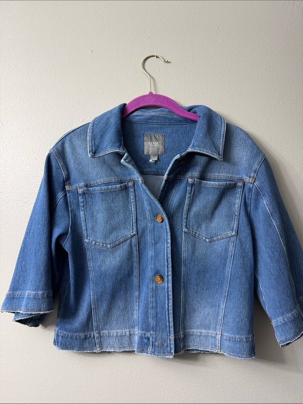 Women's Lysse Mid Wash Blue Cropped Fringe Trim Denim Jacket small